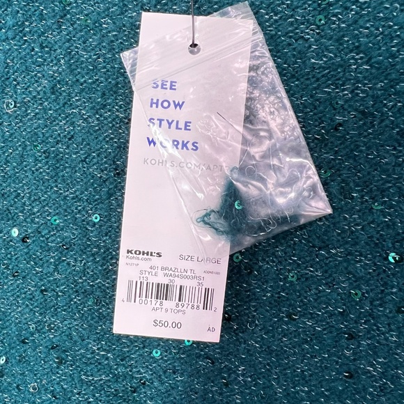 NWT🤩 |•APT. 9•| Beautiful Emerald Green Sequin Sparkle Sweater Size Large - Picture 5 of 8